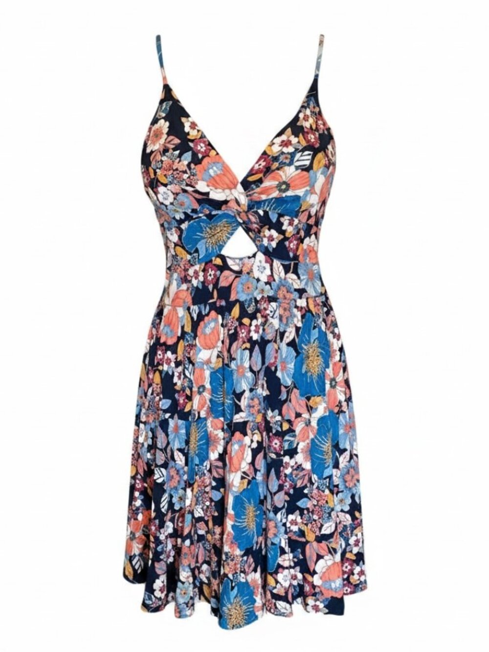 V Neck Twist Front Cut Out Sundress L #285W